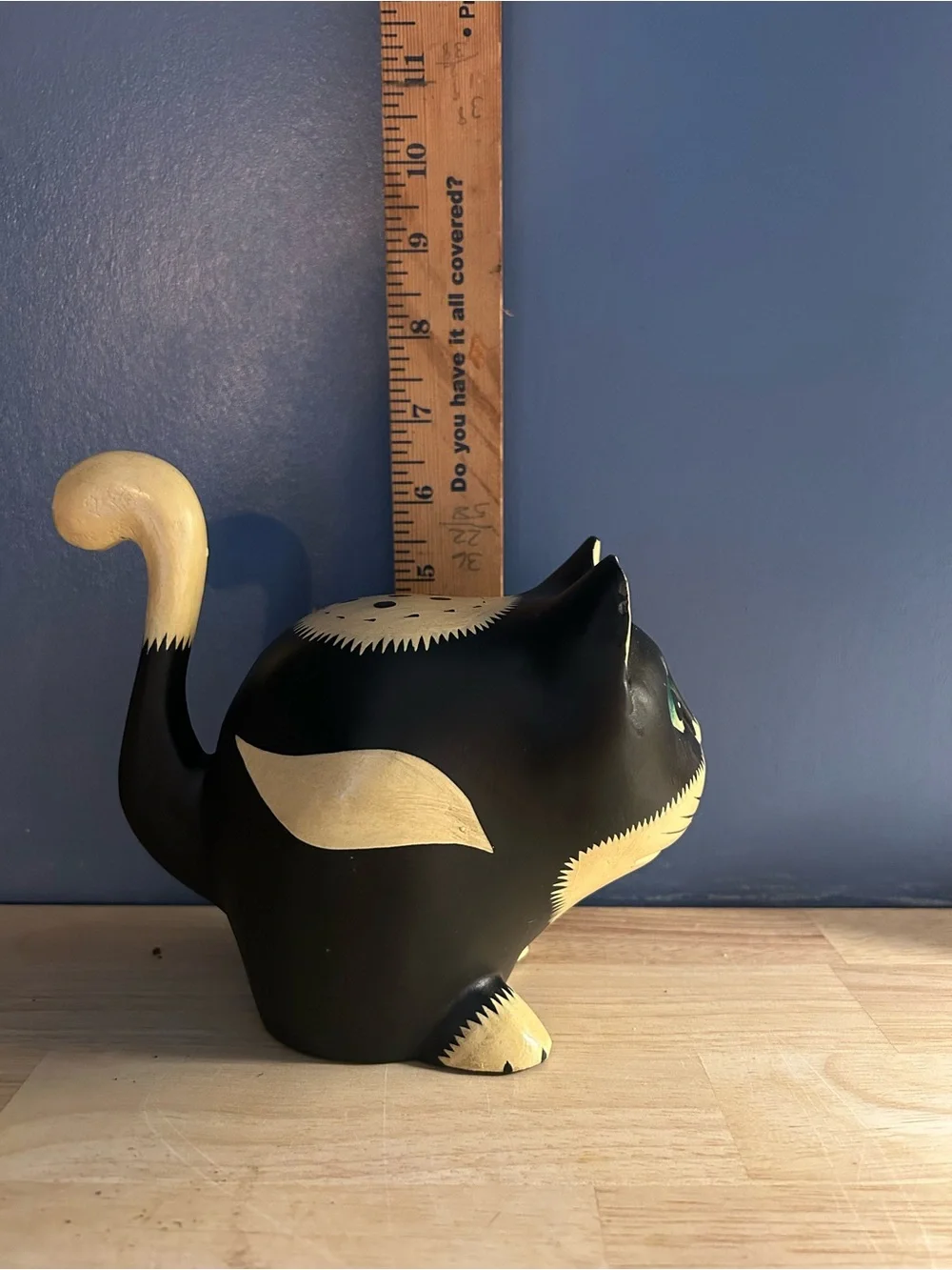 Vintage Pier 1 Imports Hand Carved Wooden Cat Figure Indonesia Folk Art 6”